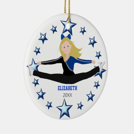 Dance Cheer Blonde Blue and Black Keramisch Ornament (Rechts)