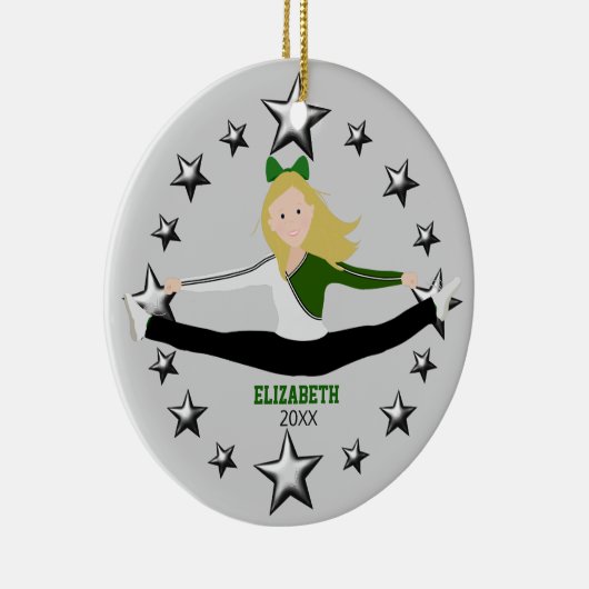 Dance Cheer Blonde Green and White Keramisch Ornament (Rechts)