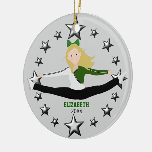 Dance Cheer Blonde Green and White Keramisch Ornament (Links)