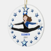 Dance Cheer Brunette Blue en Black Keramisch Ornament (Links)