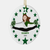 Dance Cheer Brunette Green Stars & White Keramisch Ornament (Rechts)