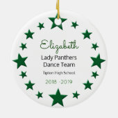Dance Cheer Brunette Green Stars & White Keramisch Ornament (Achterkant)