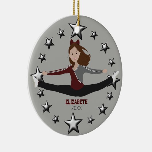 Dance Cheer Brunette Maroon en Grey Keramisch Ornament (Rechts)
