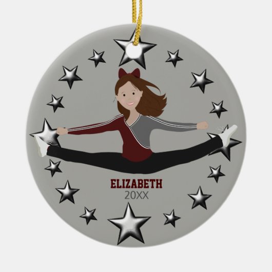 Dance Cheer Brunette Maroon en Grey Keramisch Ornament (Voorkant)