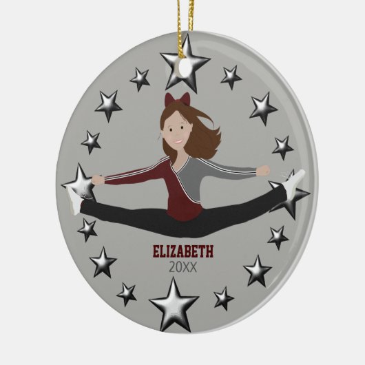 Dance Cheer Brunette Maroon en Grey Keramisch Ornament (Links)