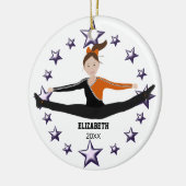 Dance Cheer Brunette Oranje, Paars en zwart Keramisch Ornament (Links)