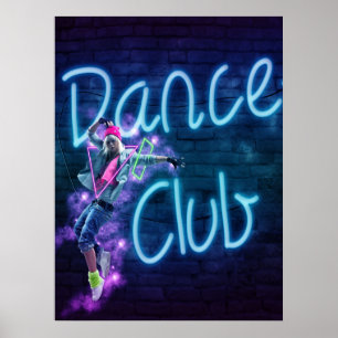Dance Club Neon Sign. with Dancer Blacklight Poste Poster