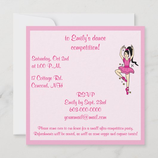 Dance Competition Invitation: Dancer met sterren Kaart (Achterkant)