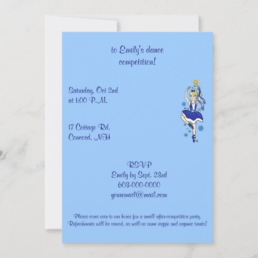 Dance Competition Invitation: Snowflake Dancer Kaart (Achterkant)