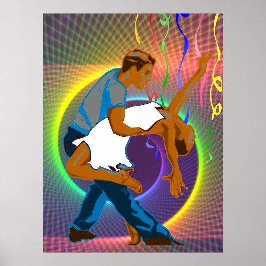 Dance Couple Party Scene Neon Colors Poster (Voorkant)