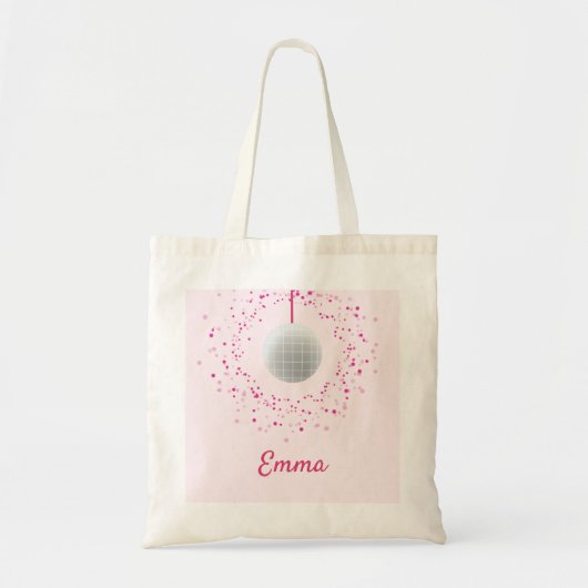Dance Custom Naam Disco Ball Retro Roze Tote Bag (Voorkant)