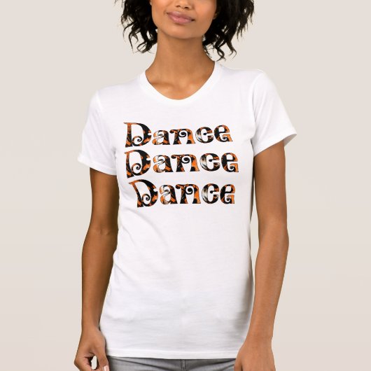 DANCE DANCE DANCE LADIES ORANJE EN BLACL T-SHIRT (Voorkant)