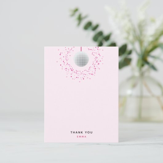 Dance Disco Ball Party Custom Roze Zwart Party Bedankkaart (Staand voorkant)