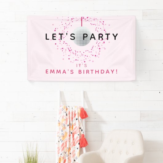 Dance Disco Ball Party Custom Roze Zwart Party Spandoek (Insitu)