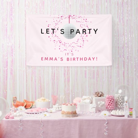 Dance Disco Ball Party Custom Roze Zwart Party Spandoek (Feest)