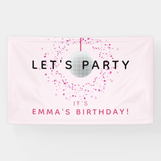 Dance Disco Ball Party Custom Roze Zwart Party Spandoek (Horizontaal)
