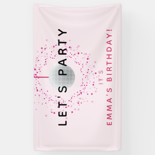 Dance Disco Ball Party Custom Roze Zwart Party Spandoek (Verticaal)