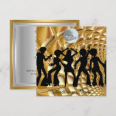 Dance Disco Birthday Party Gold Invitation Kaart (Voorkant / Achterkant)