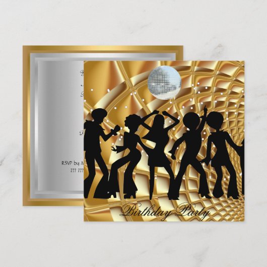 Dance Disco Birthday Party Gold Invitation Kaart (Voorkant / Achterkant)