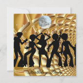 Dance Disco Birthday Party Gold Invitation Kaart (Voorkant)