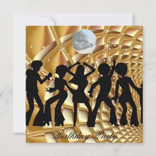 Dance Disco Birthday Party Gold Invitation Kaart (Voorkant)