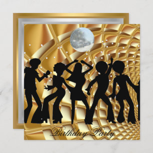 Dance Disco Birthday Party Gold Invitation Kaart