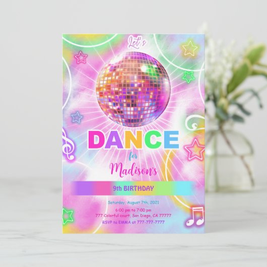 Dance Disco Party Neon Glow Kaart (Staand voorkant)