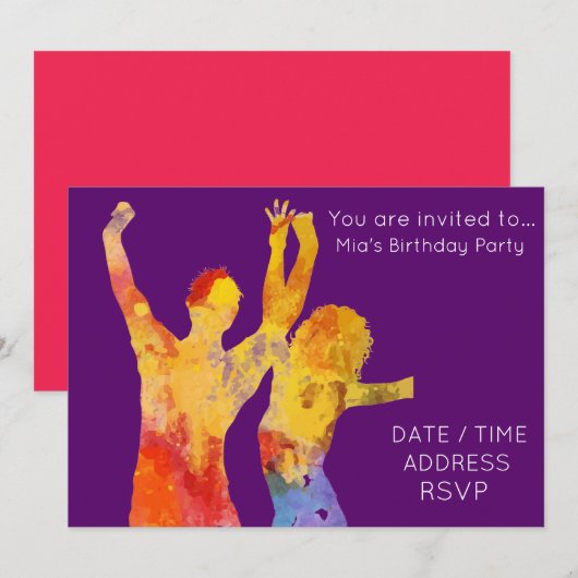 Dance disco tienjarig feestje kaart (Voorkant / Achterkant)