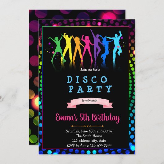 Dance disco verjaardagsfeestje uitnodiging (Voorkant / Achterkant)