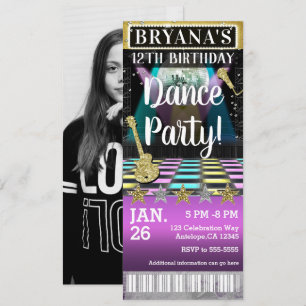 Dance Floor Disco Ball Birthday Party Photo Ticket Kaart