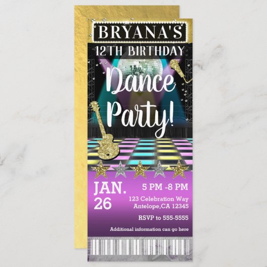 Dance Floor & Disco Ball Birthday Party Ticket Kaart (Voorkant / Achterkant)