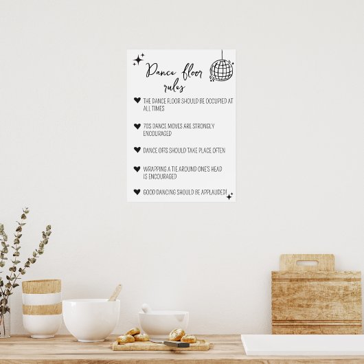 Dance Floor Rules-teken | Funny bruiloft decor Poster (Keuken)