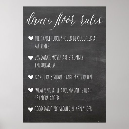 Dance Floor Rules-teken | Plezierbord voor krijt Poster (Voorkant)