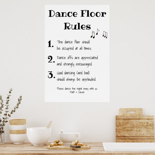 Dance Floor Rules Wedding Decor Sign Poster (Keuken)