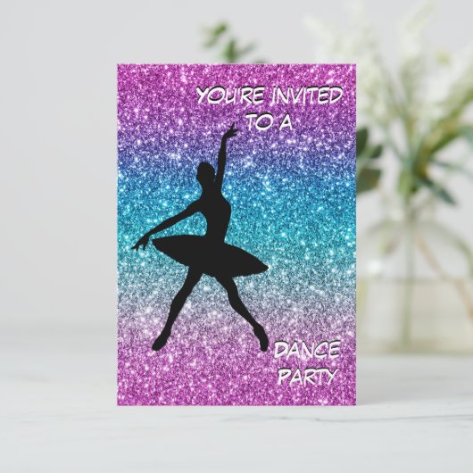 Dance Glitter Ombre Uitnodiging voor verjaardagsfe (Staand voorkant)