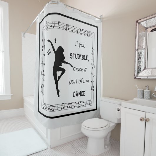 Dance inspirerend quote musical notes zwart douchegordijn (In situ)