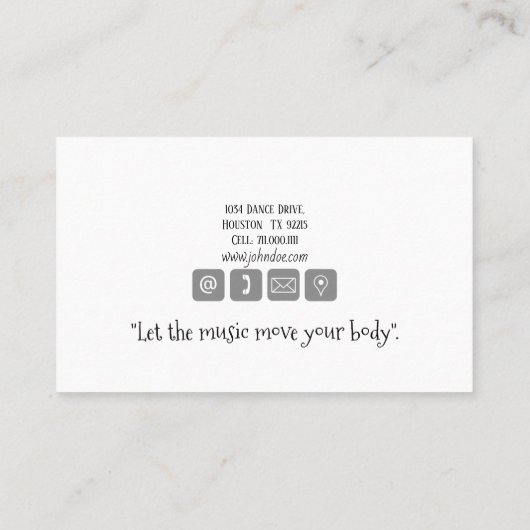 Dance Instructor Ballroom Salsa Visitekaartje (Achterkant)