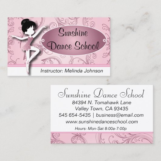 Dance Instructor | Roze ballet Dancer | Ballerina Visitekaartje (Voorkant / Achterkant)