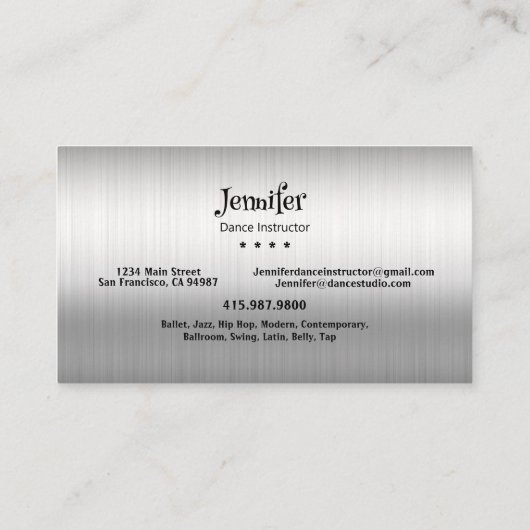 Dance Instructor Studio Dancer Silhouette Visitekaartje (Achterkant)