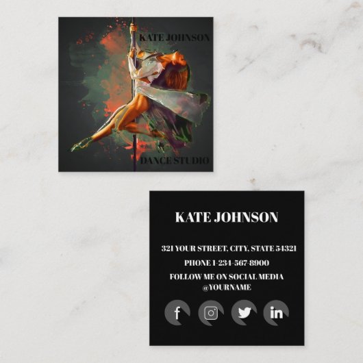Dance, Instructor, Studio Vierkante Visitekaartje (Voorkant / Achterkant)