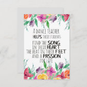 Dance leraar cadeau appreciatie Dank u citaat (Voorkant / Achterkant)