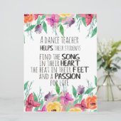 Dance leraar cadeau appreciatie Dank u citaat Kaart (Staand voorkant)