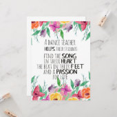 Dance leraar cadeau appreciatie Dank u citaat Kaart (Voorkant / Achterkant in situ)