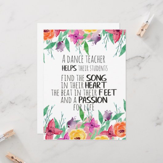 Dance leraar decor Ballet Coach appreciation Gift Kaart (Voorkant / Achterkant in situ)