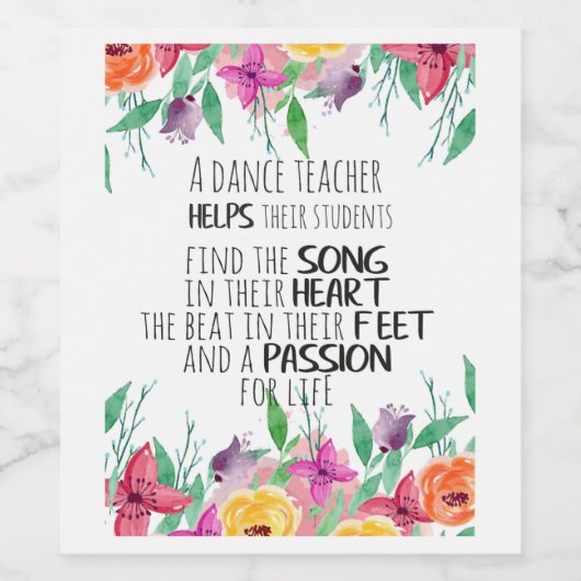Dance leraar decor Ballet Coach appreciation Gift Wijn Etiket (Enkel label)