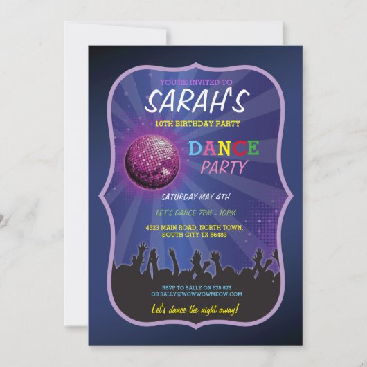 DANCE LET'S GLOW INVITE DISCO BALL BIRTHDAY PARTY KAART (Voorkant)