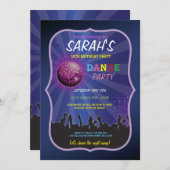 DANCE LET'S GLOW INVITE DISCO BALL BIRTHDAY PARTY KAART (Voorkant / Achterkant)