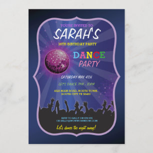 DANCE LET'S GLOW INVITE DISCO BALL BIRTHDAY PARTY KAART