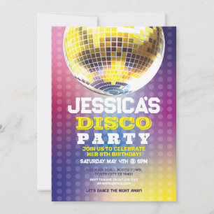 Dance Let's party Birthday Invite Girls Disco Ball Kaart
