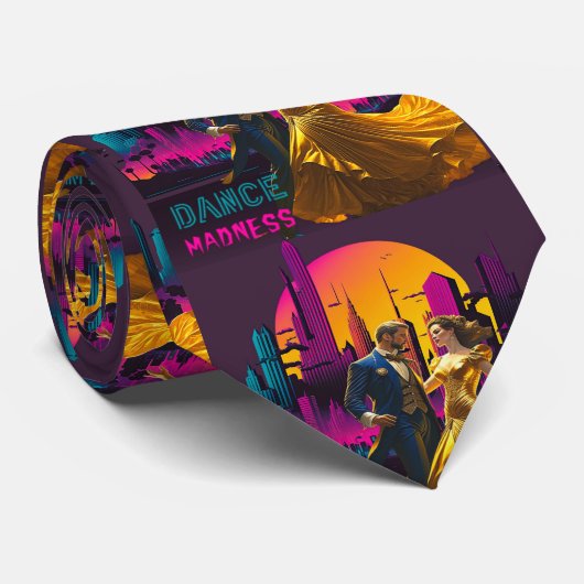 Dance Madness paar in de straten van Neon City Stropdas (Opgerold)